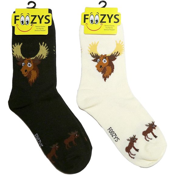 Foozys Women Crew Socks | Vermont Moose Animal Themed Novelty Socks | 2 Pair