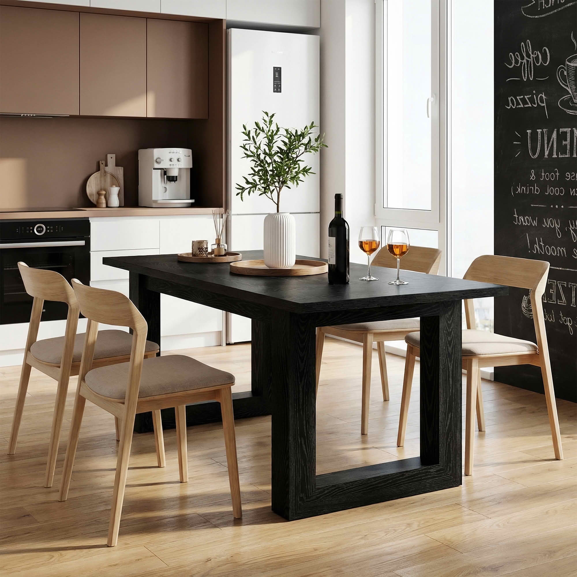 MAYEERTY 63 Inch Rectangular Dining Table, Wooden Kitchen Dinner Table with Square Base for 4 to 6 People