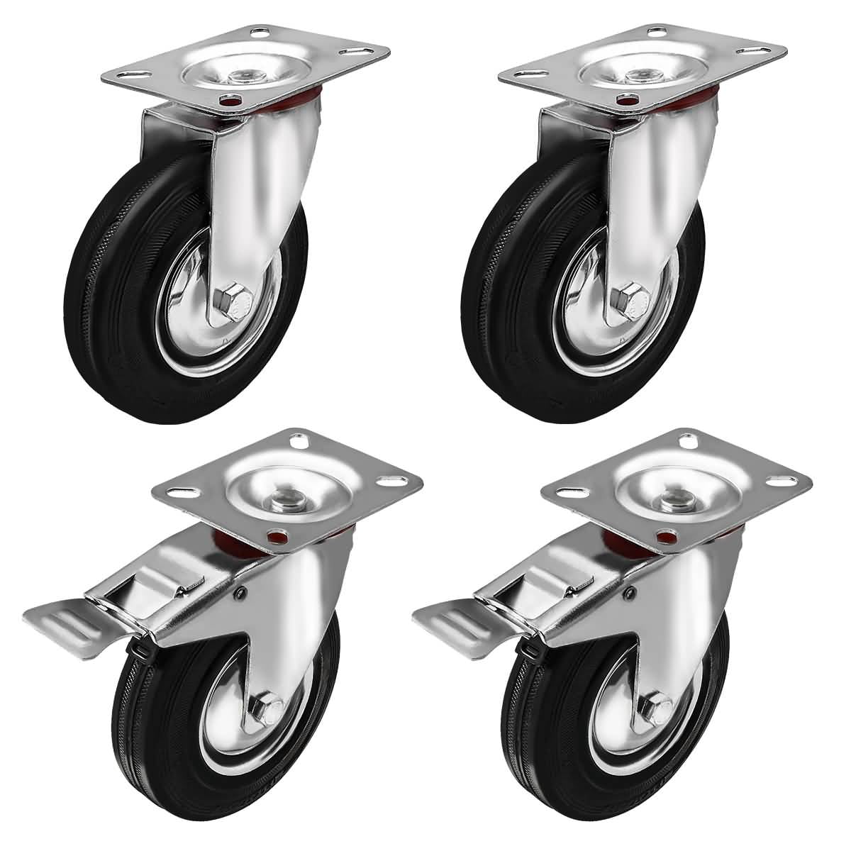 Details about   4 Pack 5" Heavy Duty Caster Swivel Top Plate Black Rubber No Brake Wheels 