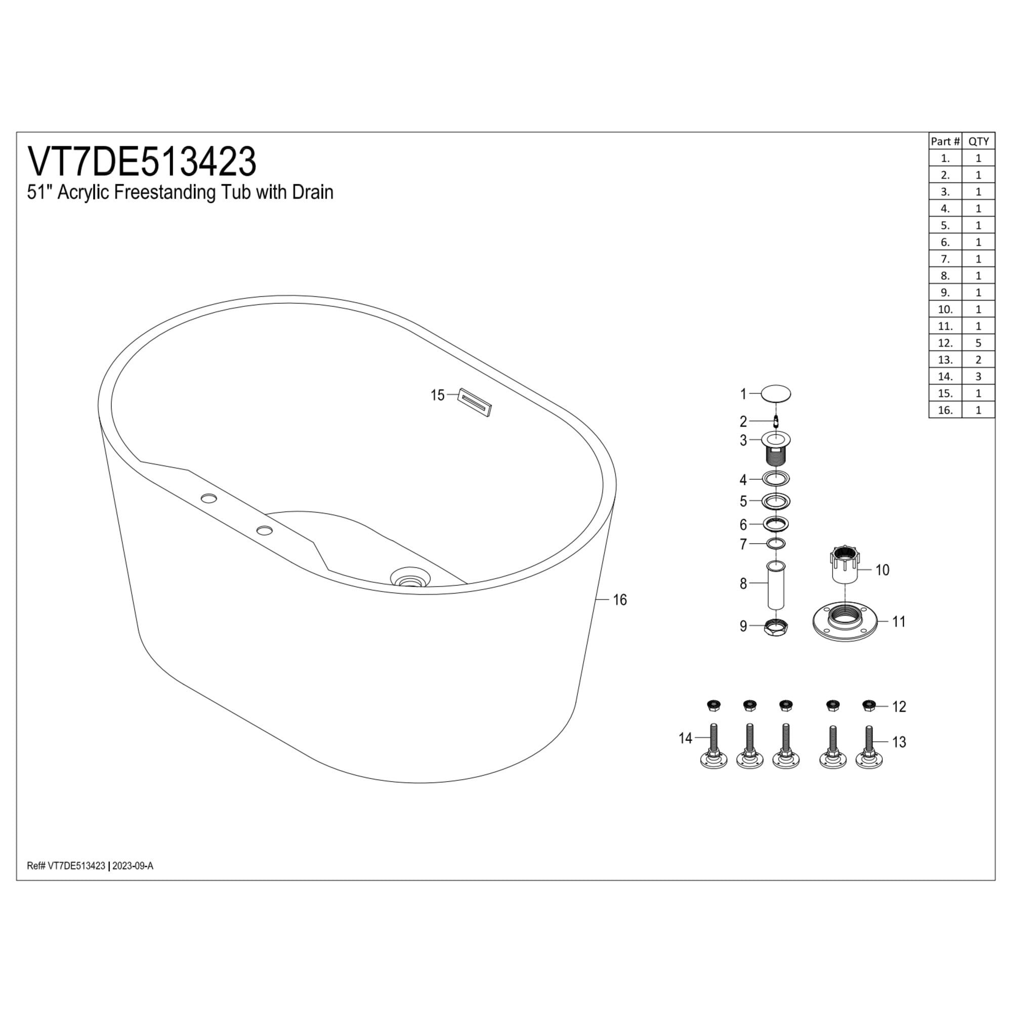 Kingston Brass VT7DE513423 51" Acrylic Oval Double Ended Freestanding Tub with Drain, Glossy White