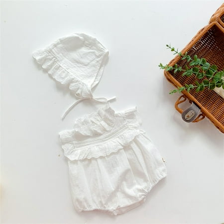 

Hunpta Infant Newborn Baby Girls Short Ruffled Sleeve Solid Romper With Hat Outfit Set Clothes 2PCS