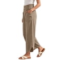 thumbnail image 6 of Oiangi Women's Wide Leg Pants Elastic Waist Curved Hem Ankle Pant Fall Casual Ruched Travel Trousers with Pockets Khaki 2XL, 6 of 6