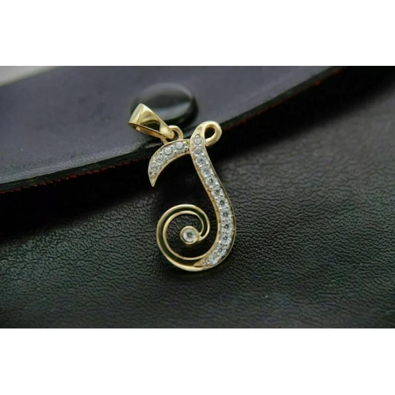 1Ct Round Cut Moissanite Initial "J" Women's Pendant 14K Yellow Gold Plated