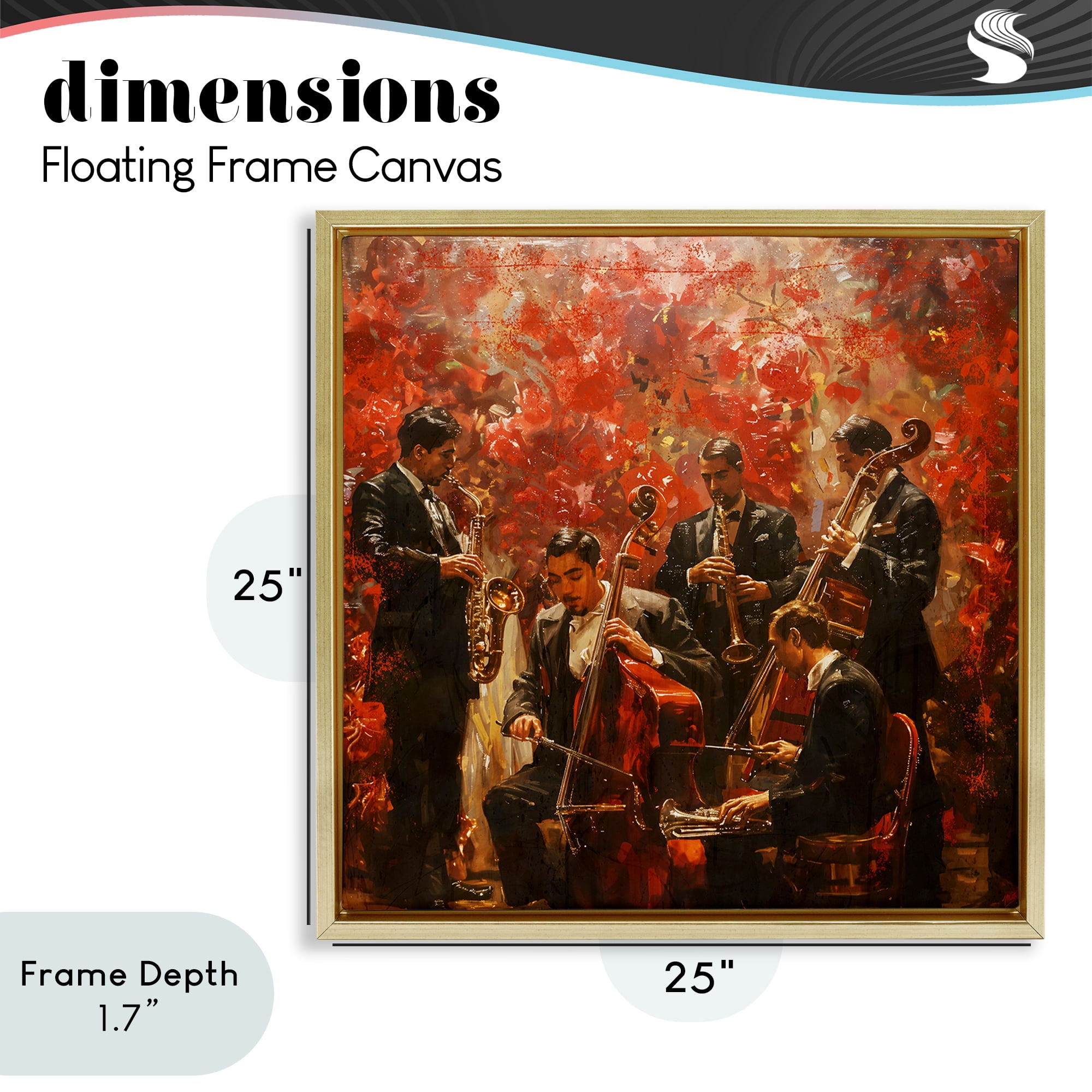 Stupell Industries Play More Jazz Performance Gold Framed Floater Canvas Wall Art, design by Marta Wiley