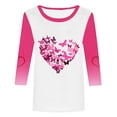 thumbnail image 4 of mihongmao Valentine Shirts for Women Plus Size Round Neck Women Valentine's Day Festival Leisure Print Round Neck Three Quarter Sleeve 3/4 Sleeve T-shirt Loose Pink M, 4 of 4
