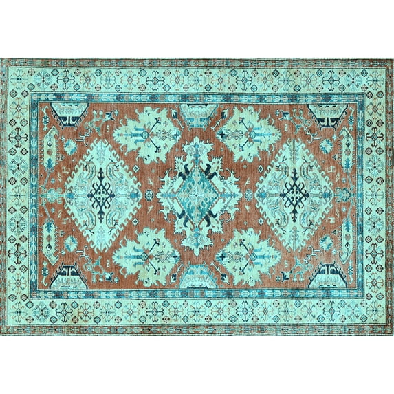 Ahgly Company Indoor Rectangle Geometric Light Blue Traditional Area Rugs, 7' x 10'