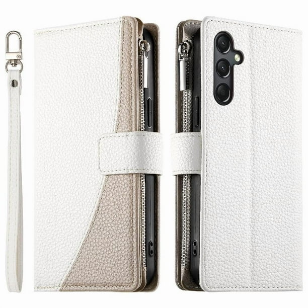 Funda cartera GANGXUN para Samsung Galaxy A24 4G , cuero PU con tarjetero, cremallera, correa de mano, soporte y protección 1125°