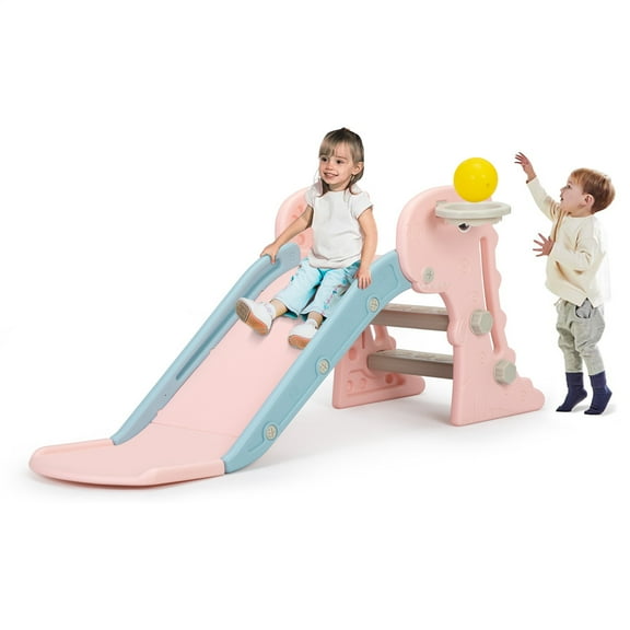 Senbabe Kids Slide Freestanding Climber Slide for Toddler Indoor Outdoor Playground Slipping Slide Toy Playset with Basketball Hoop & Ball for Boys Girls