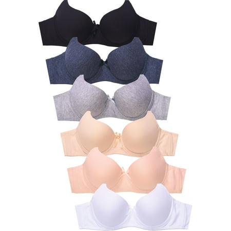 

247 Frenzy Women s Essentials Sofra PACK OF 6 Full Coverage Solid Cotton Blend Neutral Bras with Triple Hook & Wide Straps