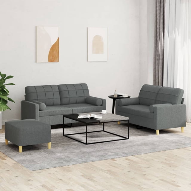 vidaXL Ensemble de Canapé 3 Pcs avec Coussins Tissu Gris Foncé