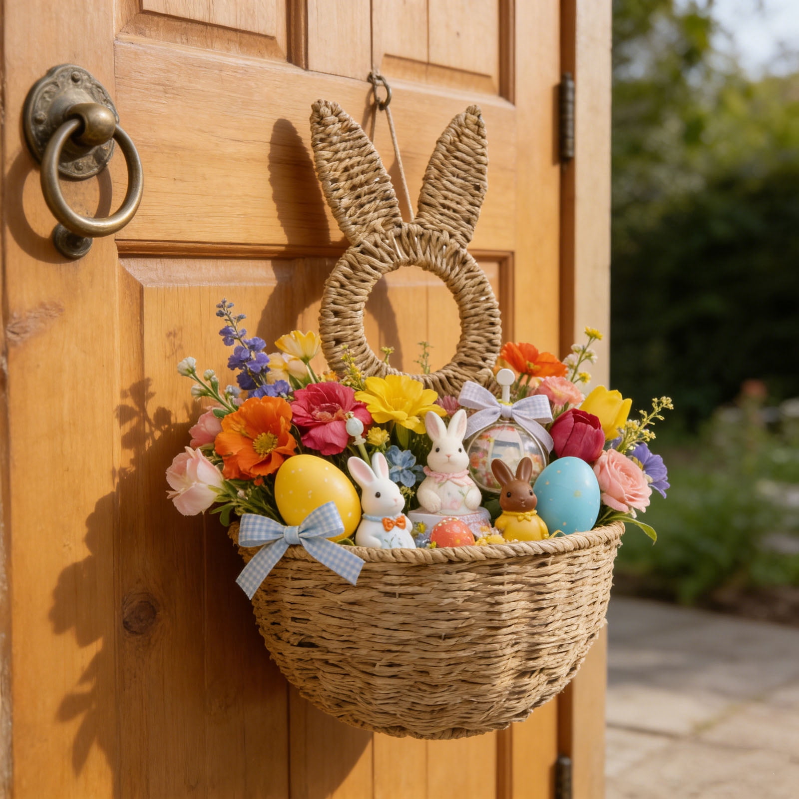 Hare Shape Basket Woven Plastic Easter Basket Wall Ornament For Holiday Decoration Indoor and Outdoor Display
