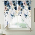 thumbnail image 2 of Navy Blue Spring Floral Swag Valances for Windows, Kitchen Curtains 36 Inch Length 2 Panels Set, Farmhouse Butterfly Watercolor Short Curtains for Small Windows Rod Pocket Cafe Curtains 28"x36", 2 of 8