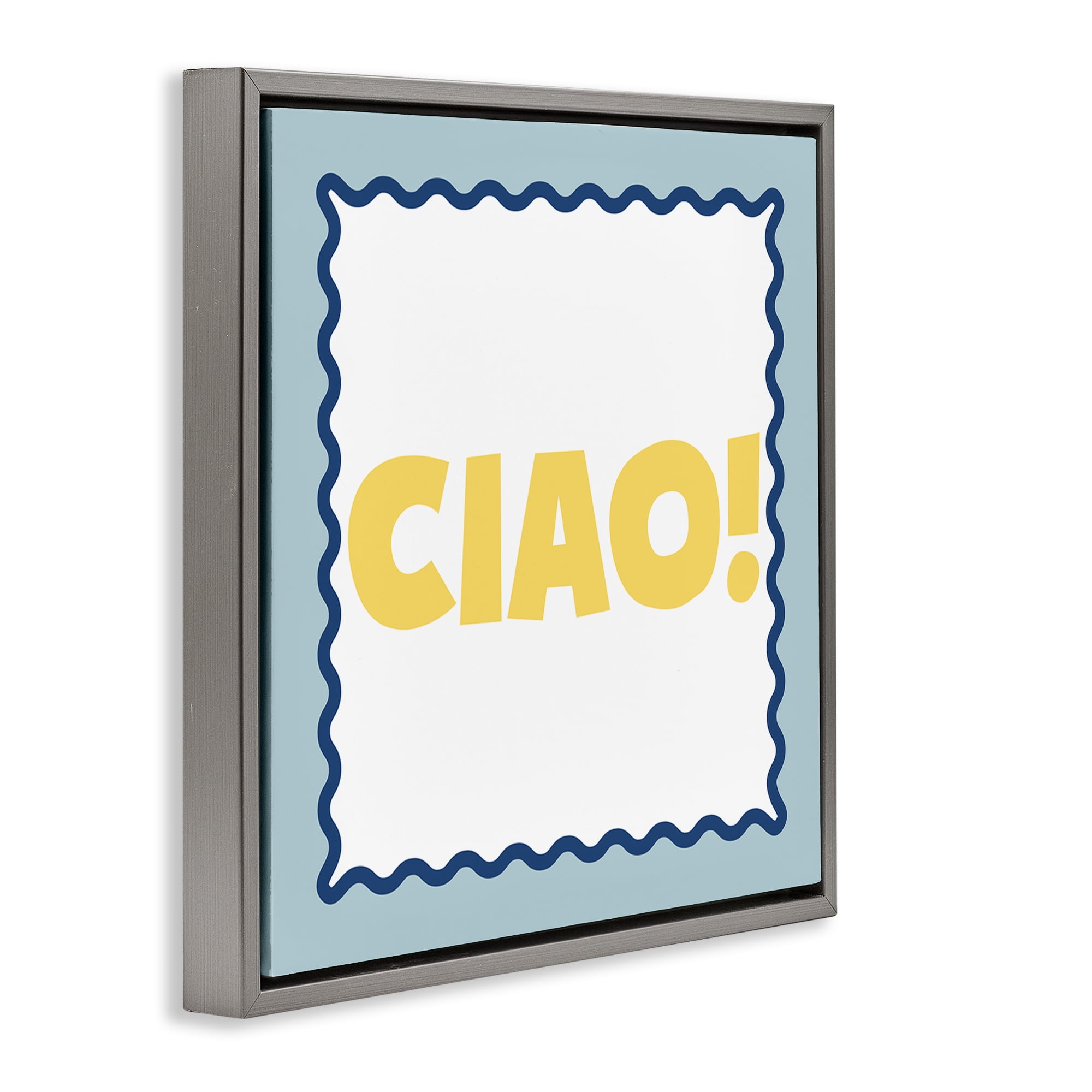 Stupell Industries CIAO! Bold Yellow Typography Gray Framed Floater Canvas Wall Art, design by SD Graphics Studio