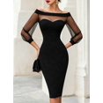 thumbnail image 3 of Women Off Shoulder Mesh Patchwork 3/4 Sleeve Midi Dress Sweetheart Neck Bodycon Evening Party Dress, 3 of 4
