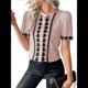 thumbnail image 1 of Blusas de Trabajo para Mujer, con Botones, Larga, Cuello en V, Encaje, Informal, Abotonada, Camisas de Moda de Otoño, Rosa, XXL, 1 of 10