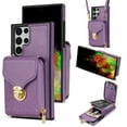 thumbnail image 1 of Feishell Crossbody Wallet Case for Samsung Galaxy S22 Ultra,with Detachable Shoulder Strap,Premium PU Leather Metal Snap Zipper Pocket Credit Card Holder Kickstand Phone Case for Women Men,Purple, 1 of 8