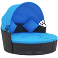 thumbnail image 1 of Outsunny Chaise Longue de Patio avec Canapé-Lit Rond Coussiné - Ensemble de 4, Bleu, 1 of 10