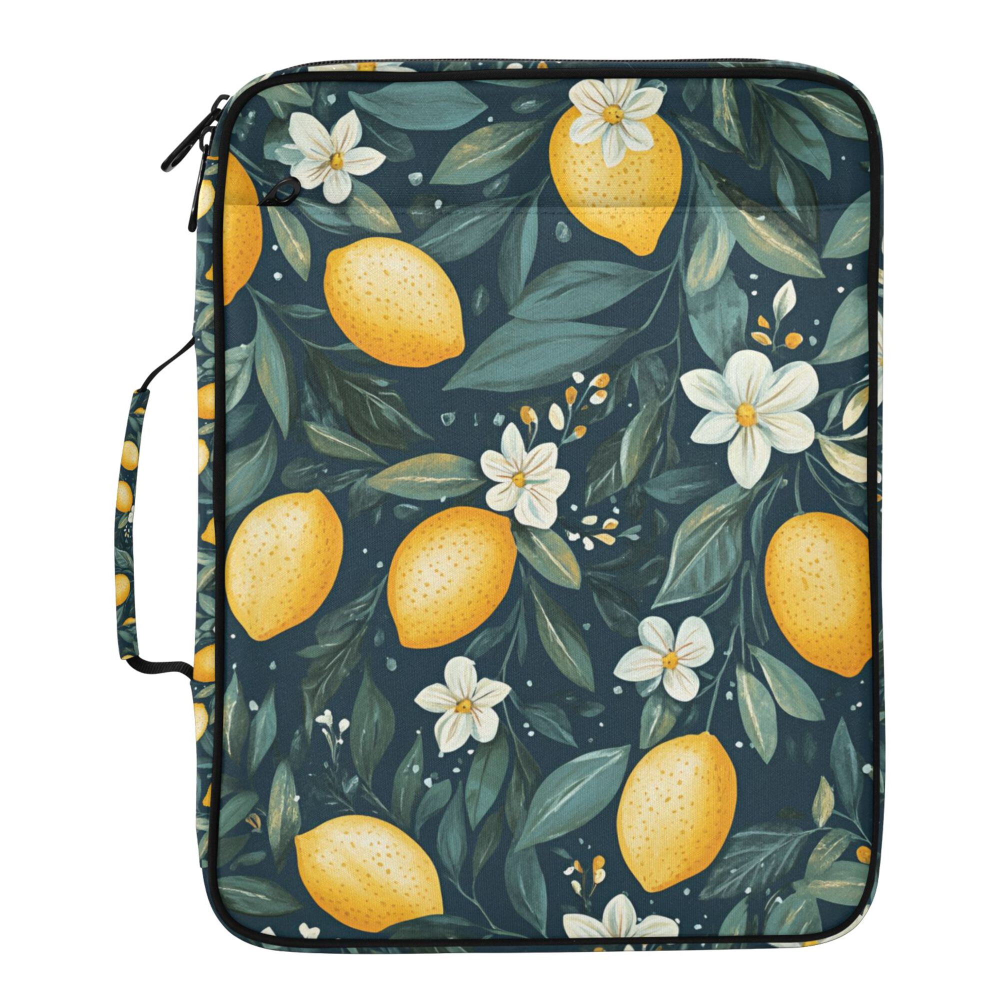 FORMRS Accordion File Folder A4 Size 7-Pocket Expanding Document Organizer Bag with 3 Ring Binder, Blue Floral Lemons
