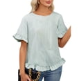 thumbnail image 2 of Camisa Informal Holgada A Rayas de Media con Cuello Redondo y Volantes para Mujer Rayas M, 2 of 7