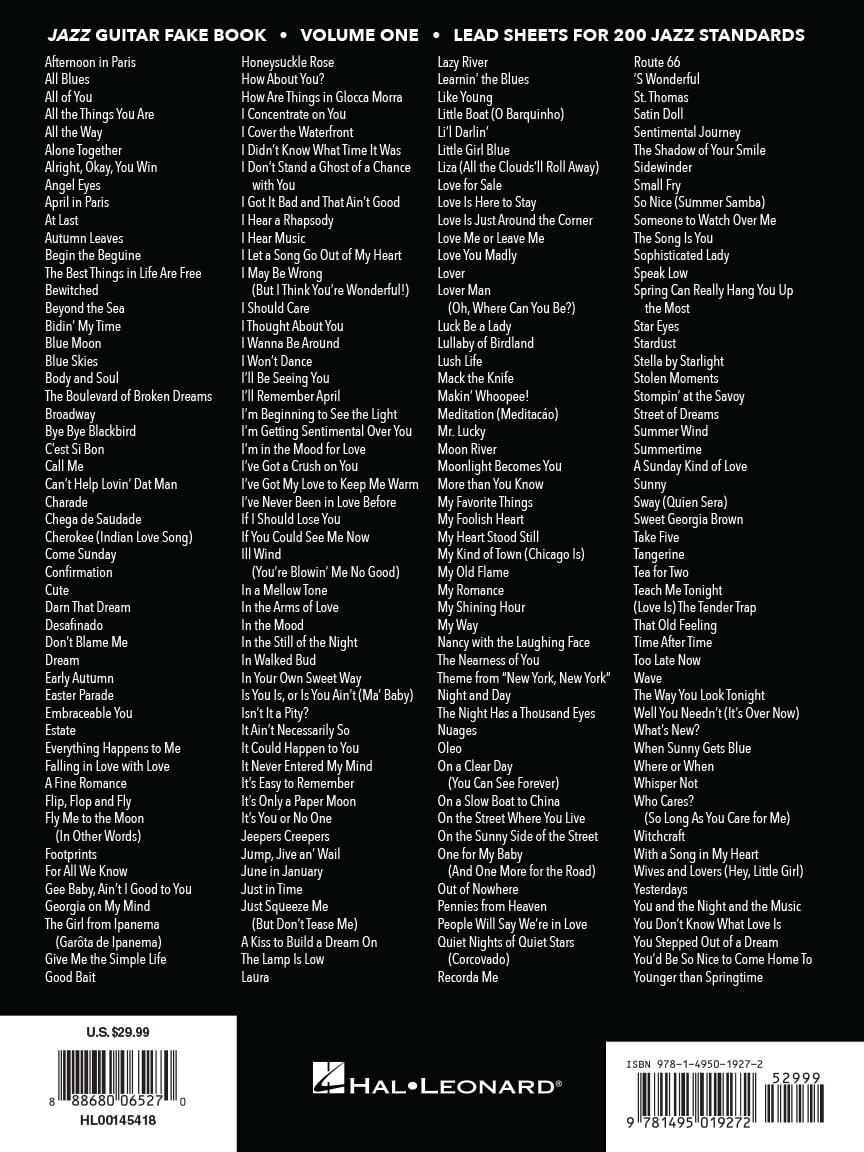 Hal Leonard Jazz Guitar Fake Book - Volume 1 (Lead Sheets for 200 Jazz Standards) Guitar Book Series Softcover