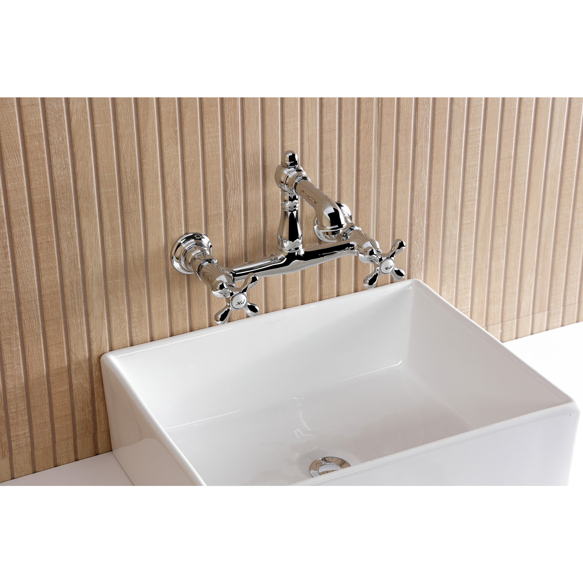 Kingston Brass KS7251AX English Country Double-Handle 2-Hole Wall Mount Bathroom Faucet in Polished Chrome