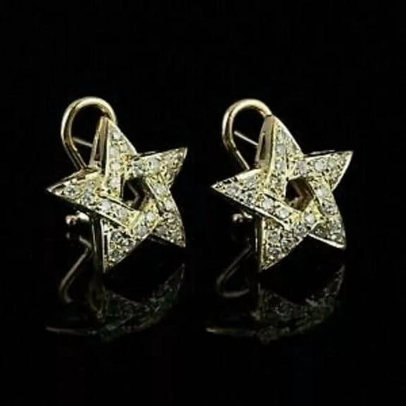 Hitanshu Jewels Star Omega Back Stud Earrings 14k Yellow Gold Finish Cubic Zirconia