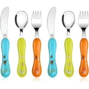 Lehoo Castle Toddler Utensils Kids Silverware, Children Flatware Set, 6pcs Safety Stainless Steel Toddler Fork Spoon Knife Set, Safety Utensils for Toddler and Children (Orange)