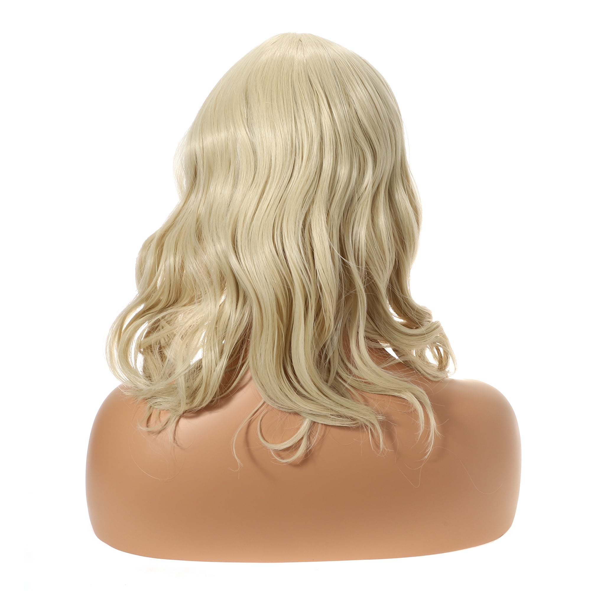 Unique Bargains Human Hair Wig for Women 14" Curly Wig with Wig Cap Light Gold Tone