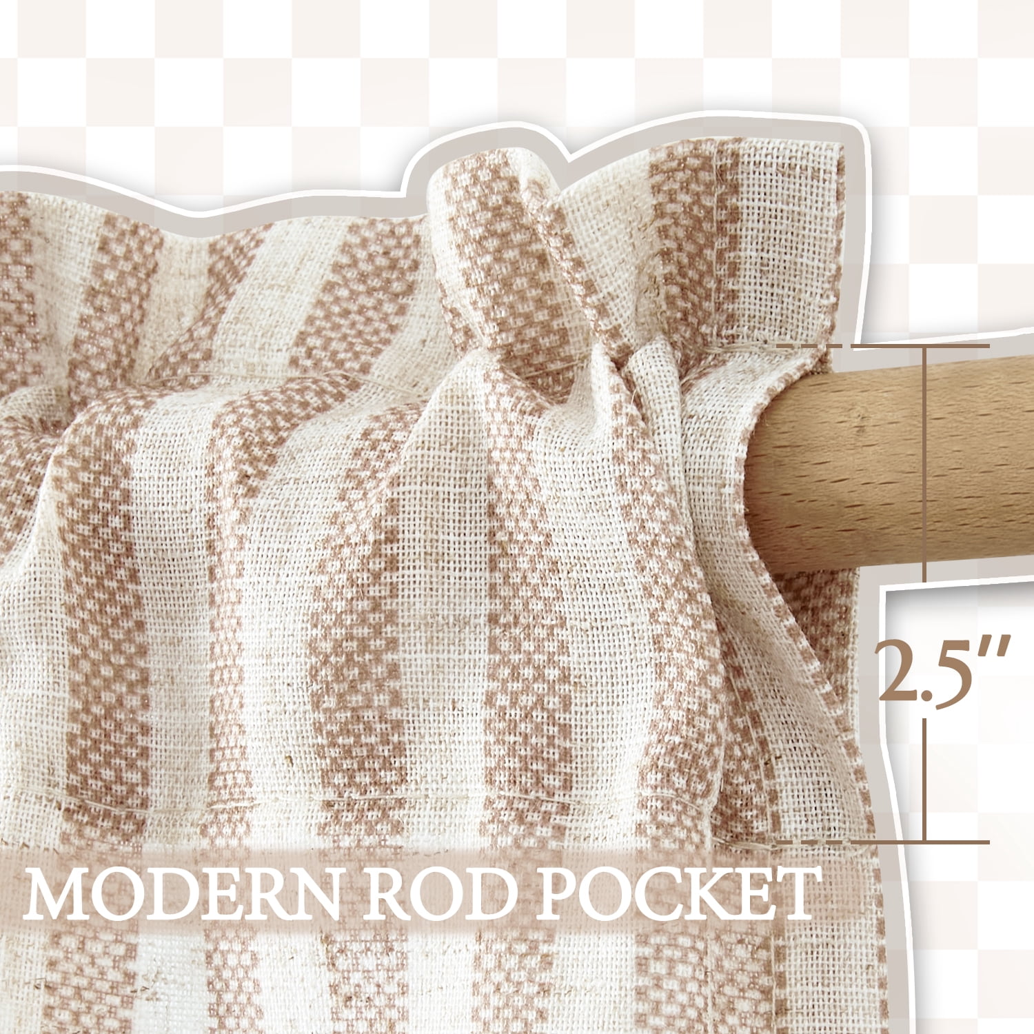 TOPICK Striped Kitchen Curtains and Valance Set 36 Inch Small Linen Curtains for Cafe Living Room Bathroom Farmhouse 3 Pieces Set Rod Pocket Taupe