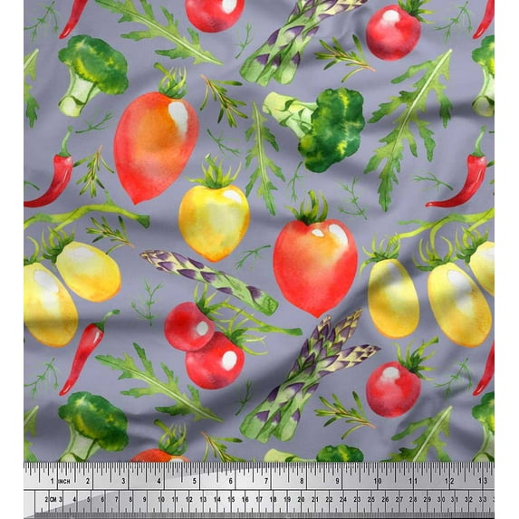 Soimoi Polyester Crepe Fabric Leaves & Mix Vegetable Print Fabric by The Yard 52 Inch Wide