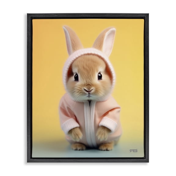 Stupell Industries Contemporary Cozy Bunny on Yellow Black Floating Frame Canvas Art, 17 x 21, by RB