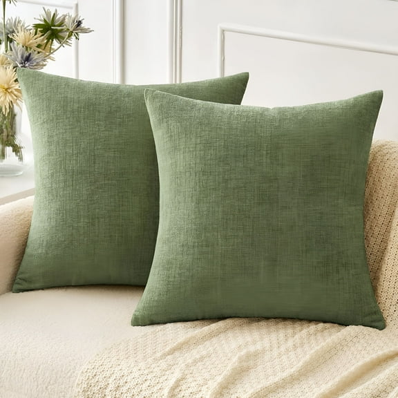 AUQ Pack of 2 Couch Throw Pillow Covers 18x18" Spring Soft Sage Green Pillow Covers for Sofa Living Room Solid Dyed Pillow Cases