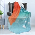 thumbnail image 4 of Wave Soft Flannel Fleece Throw Blanket, Image Japanese Far Eastern Nature Sun Ocean and Mountain, Cozy Plush for Indoor and Outdoor Use, 50" x 60", Vermilion Seafoam, by Ambesonne, 4 of 5