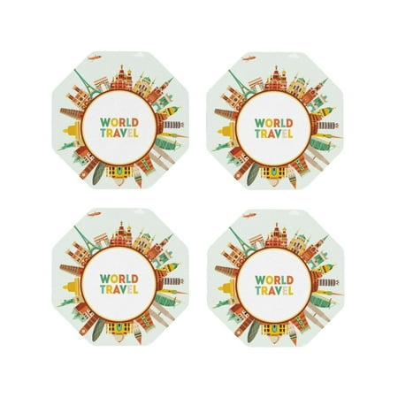 

Fuzoiu World Travel3 Print Leather Coasters Set Drink Coasters Set of 4 for Tabletop Protection Durable PVC Coasters Home Décor and Housewarming Gift-Octagon