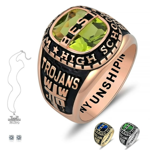 Ccjcinata Fully Personalized Customized class rings Sterling Silver Men's High School and College Class Ring – Classic Collection (Sterling Silver - Rose Gold Plated)