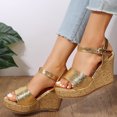 thumbnail image 5 of Kukoosong Womens Wedge Sandals Dressy Summer Suede Wedges Peep Toe Chunky Block Heels Platform Wedge Sandals Buckle Strap Sandals Women Gold 36, 5 of 7