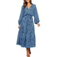 thumbnail image 1 of Women's Boho Leopard Print Ruffle Long Sleeve V Neck Casual Flowy Party Maxi Dress, 1 of 6