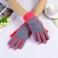 thumbnail image 4 of 1 Pair Women Winter Cycling Gloves Thickened Color Matching Elastic Warm Five Fingers Windproof Soft Anti-slip Wear-resistant Lady Outdoor Gloves, 4 of 7