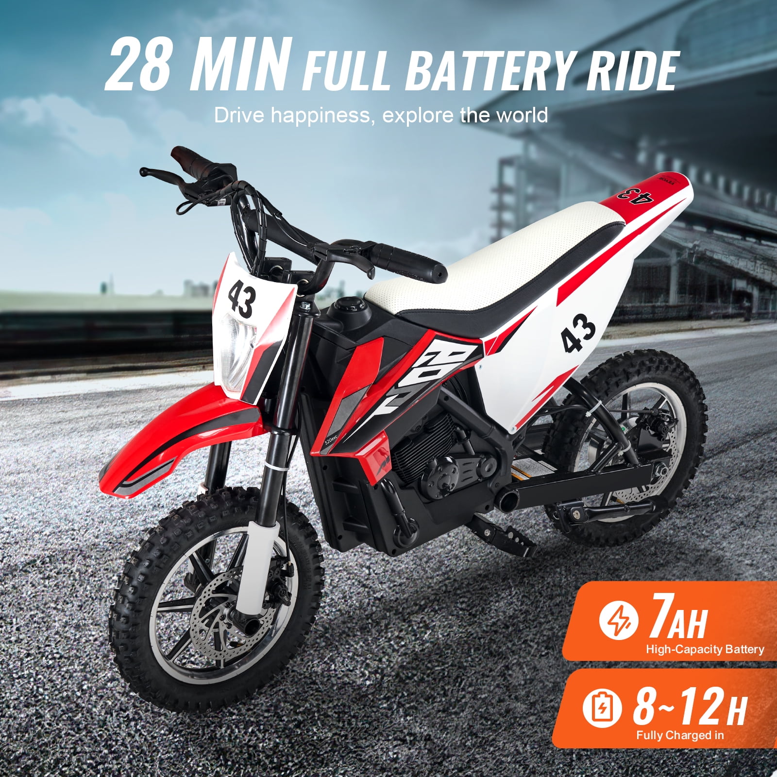 VEVOR Kids Ride On Motorcycle, 36V Battery Powered Electric Motorcycle with Speed Up to 15.5mph, Treaded Tires, LED Light, Battery Gauge,Dual Brakes,Ride on Toys for Children Boys Girls Aged 14+