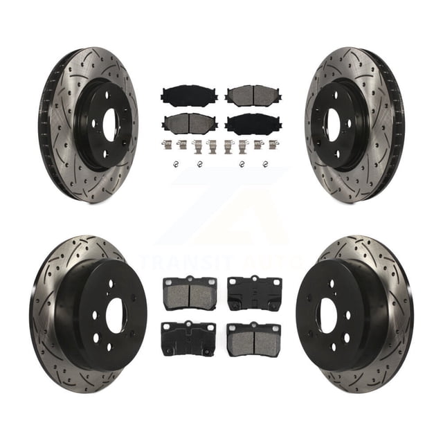 Transit Auto Front Rear Coated Drilled Slotted Disc Brake Rotors and Semi-Metallic Pads Kit for Car Lexus IS250 KDS-100287
