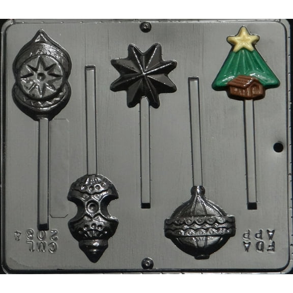 2084 Christmas Tree Assorted Ornaments Lollipop Chocolate Candy Mold
