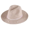 thumbnail image 1 of 56-58 cm circunferencia del sombrero mujer verano sombrero de paja perla sombrero protector solar viaje sombrero para el sol vacaciones playa sombrero de jazz de ala ancha, 1 of 5