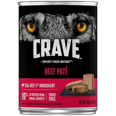 CRAVE Grain Free Adult Canned Wet Dog Food Beef Pate Pack of 12, 12.5 oz.