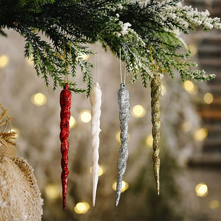 Final Clearance! 12PCS Ornaments Plastic Glitter Ornaments for