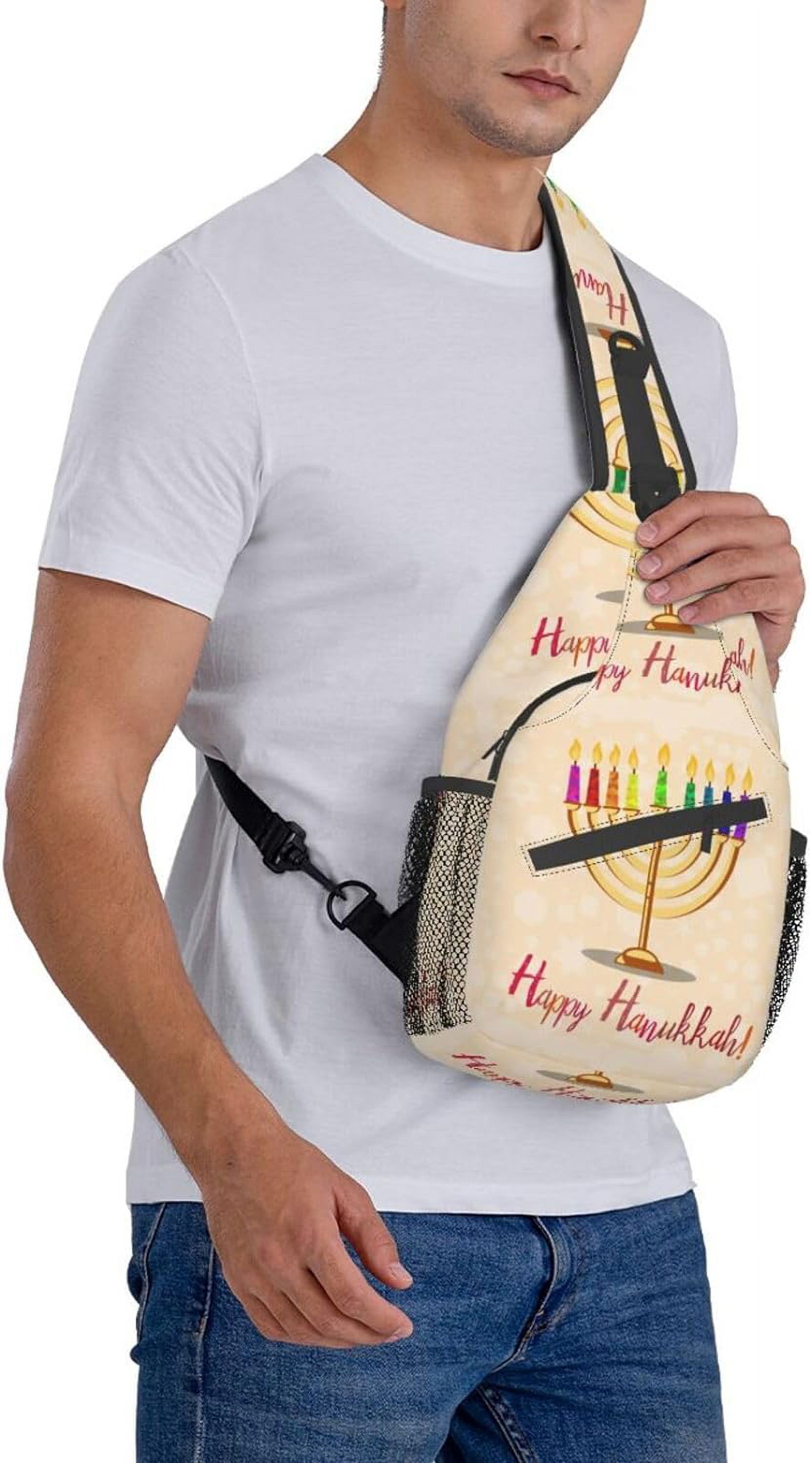 Happy Hanukkah Jewish Chanukah Holiday Sling Bag Crossbody Hiking Travel Chest Bags Backpack Shoulder Daypack for Women Men