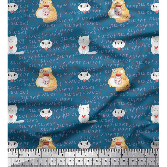 Soimoi Velvet Fabric Sweet Cat Kids Decor Fabric Printed Yard 58 Inch Wide