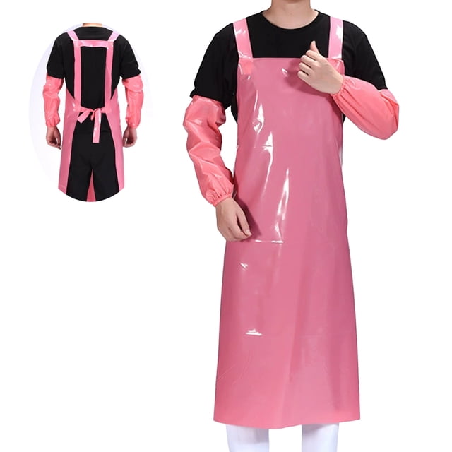 Waterproof Oil-Proof TPU Bib Apron with Sleeves Oil Resistant Chef Apron Food-Grade Plastic Apron for Seafood Processing Kitchen Food Factory