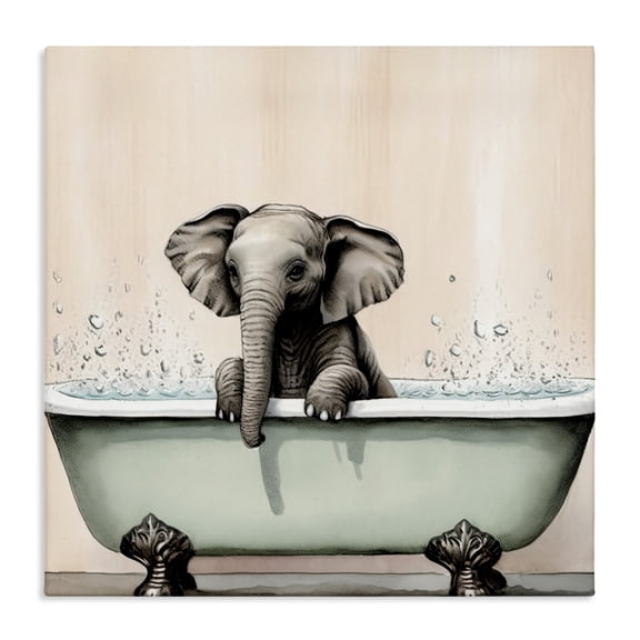 Stupell Industries Eclectic Baby Elephant Bathtime Canvas Art, 17 x 17, by Sasha