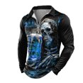 thumbnail image 3 of Halloween Top for Men Shirts with Graphic Skeleton Tee Long Sleeve 3D Designer Casual Outdoor Daily Sports Fall Lapel Collar Zipper Shirt for Everyday wear Blue XXL, 3 of 3