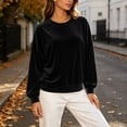 thumbnail image 5 of Enjoytime Crewneck Sweatshirts Women Long Sleeve Velvet Pullover Tops Solid Trendy Casual Soft Oversized Sweatshirt, 5 of 8